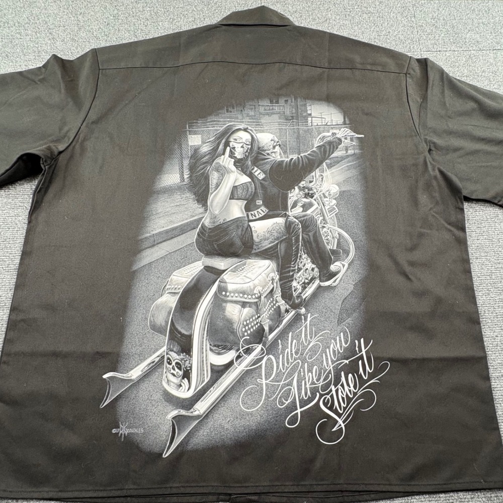 Ride Or Die David Gonzales DGA Art Biker Work Shirt Black 2XL NWT